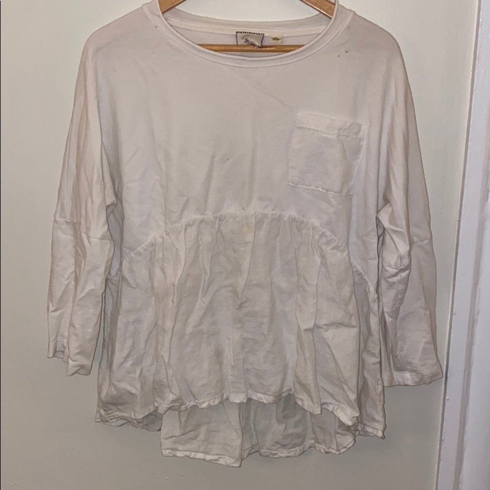 White linen and cotton peplum long sleeve